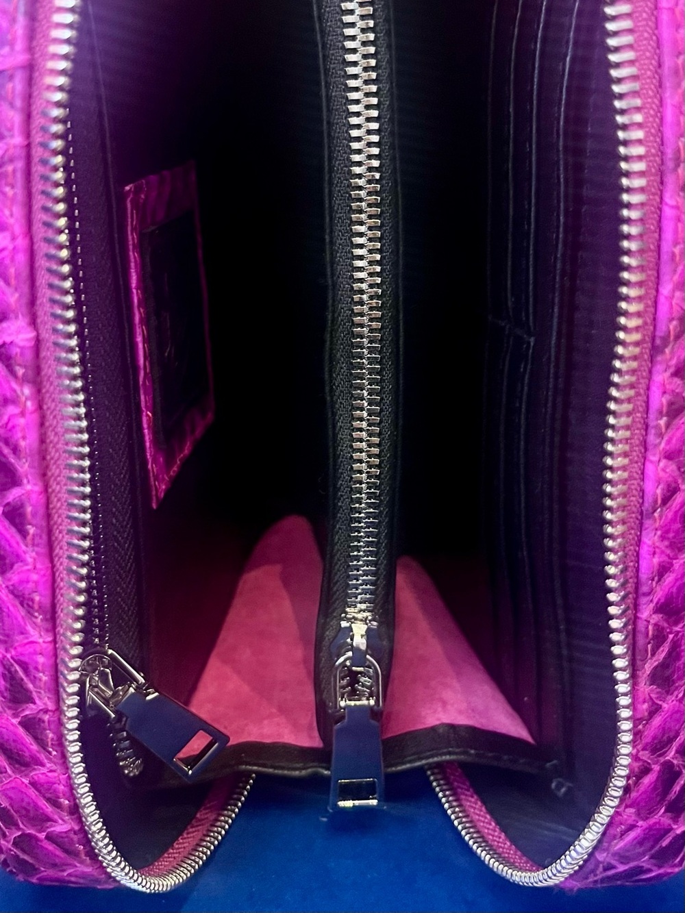 Fuchsia Genuine Python Crossbody – Real Snakeskin Shoulder Bag w Silver Hardware - Picture 13 of 16